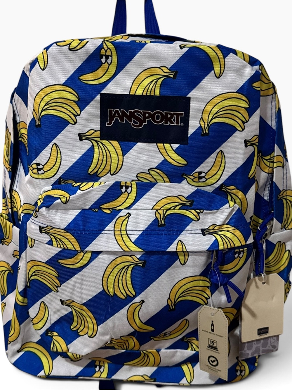 JanSport SuperBreak Plus Bananarama Banana Print Backpack NWT Blue White OS